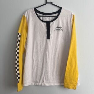 Harley-Davidson White and Yellow Checkered Sleeve Shirt